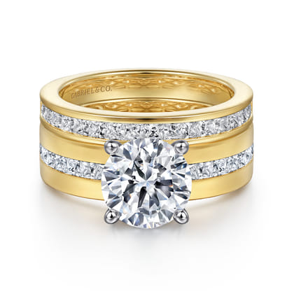 Adley - 14K Yellow-White Gold Wide Band Round Diamond Engagement Ring