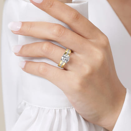 Adley - 14K Yellow-White Gold Wide Band Round Diamond Engagement Ring