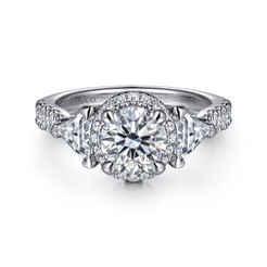 Adriella - 14K White Gold Round Three Stone Halo Diamond Engagement Ring