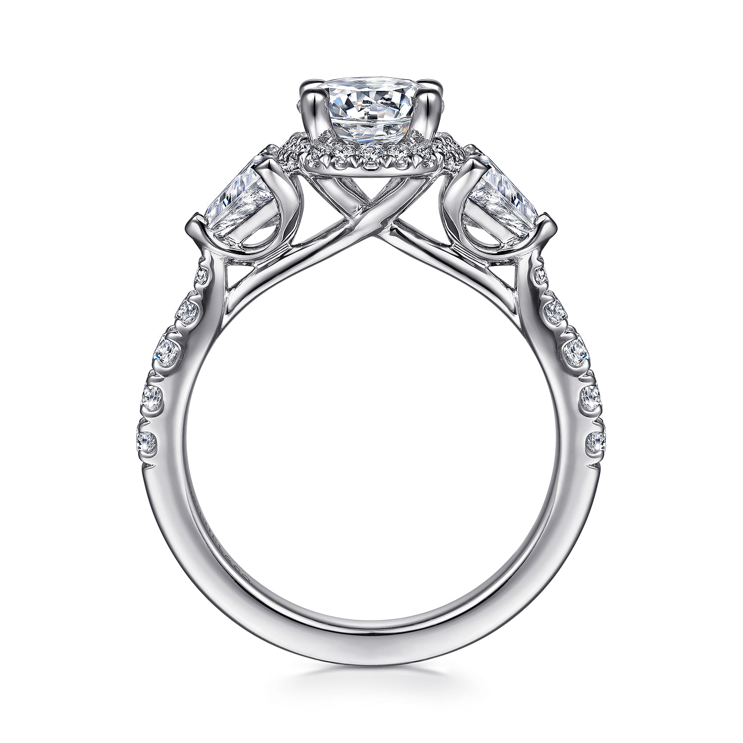 Adriella - 14K White Gold Round Three Stone Halo Diamond Engagement Ring