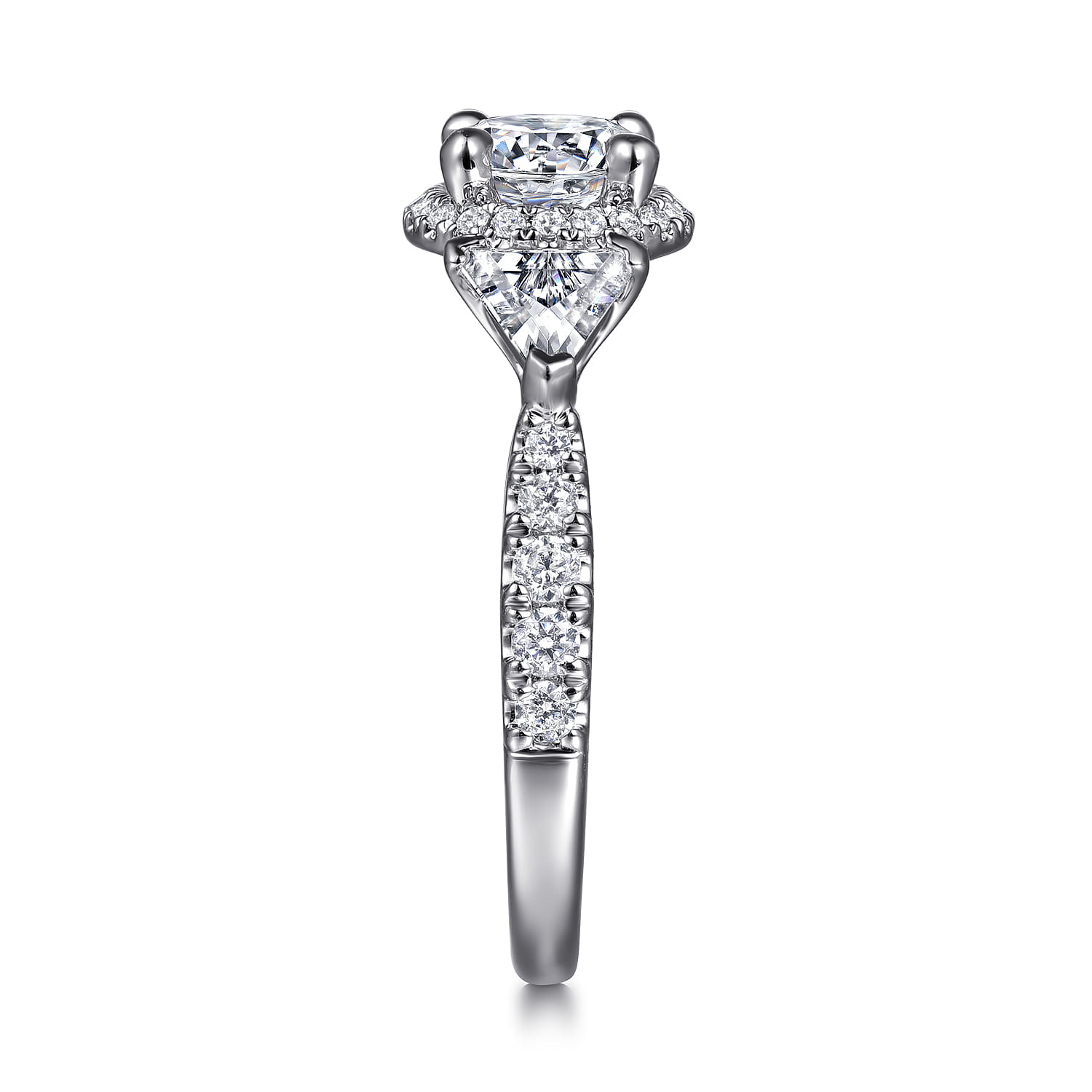 Adriella - 14K White Gold Round Three Stone Halo Diamond Engagement Ring