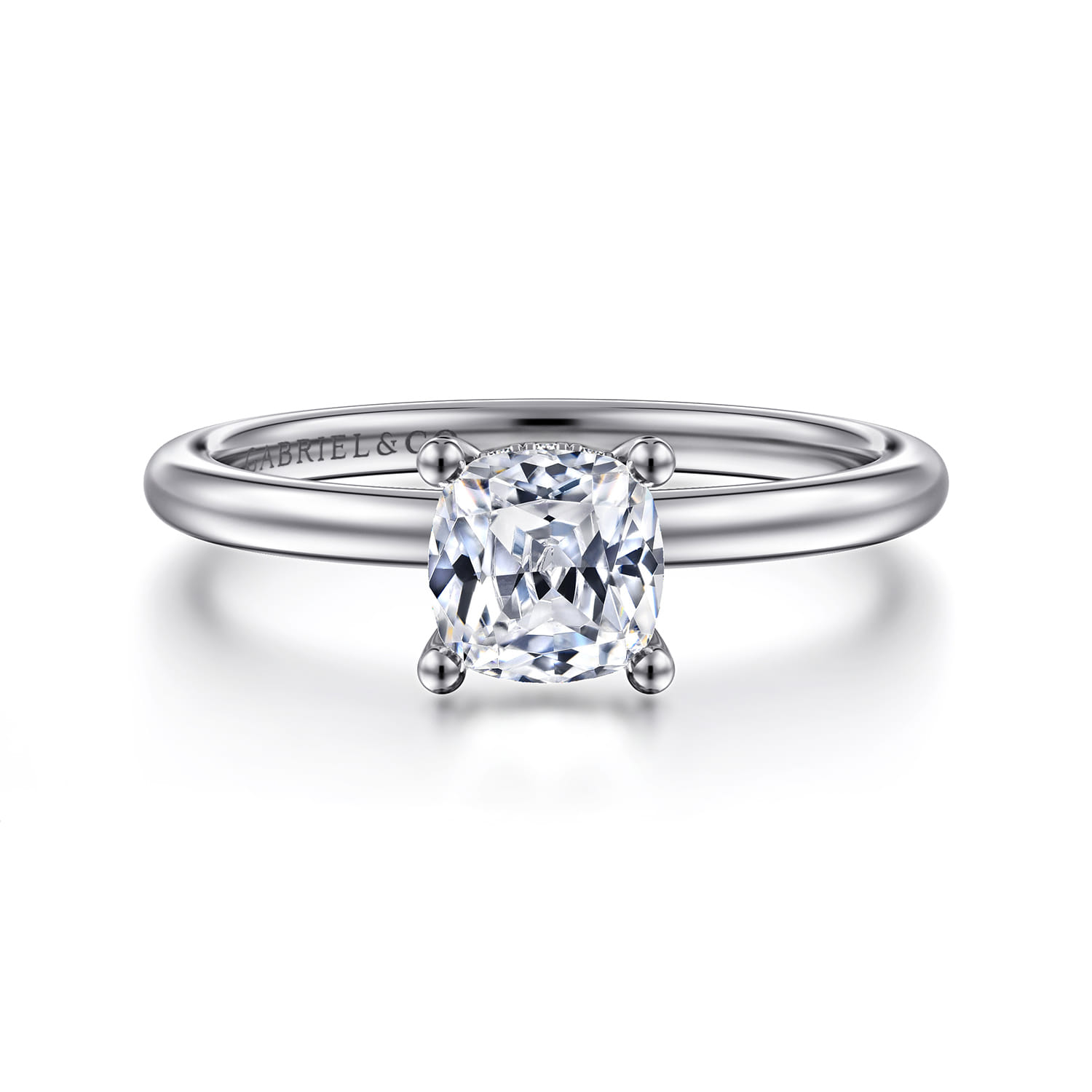 Ady - 14K White Gold Cushion Hidden Halo Diamond Engagement Ring
