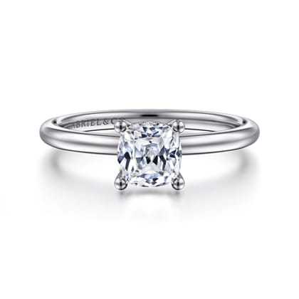 Ady - 14K White Gold Cushion Hidden Halo Diamond Engagement Ring