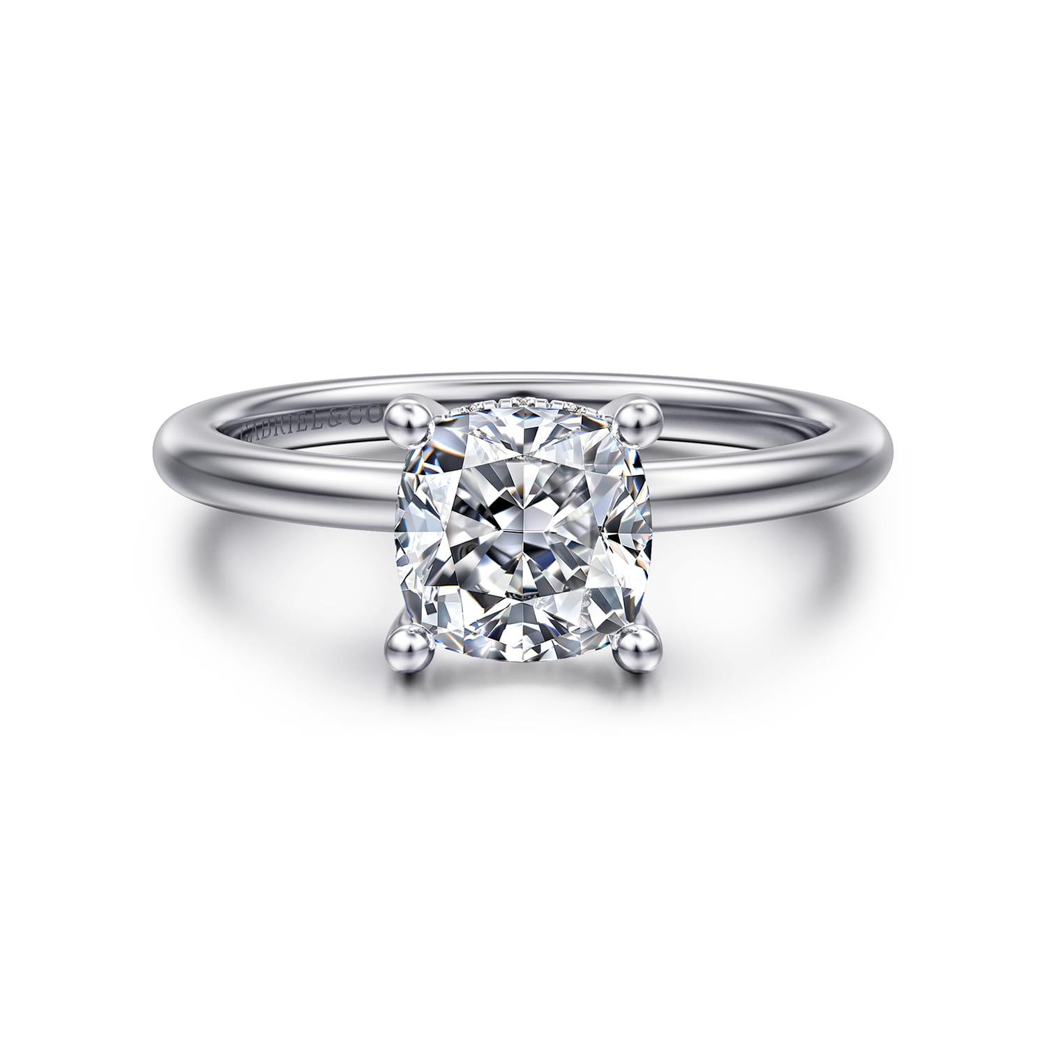 Ady - 14K White Gold Hidden Halo Cushion Diamond Engagement Ring