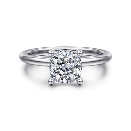 Ady - 14K White Gold Hidden Halo Cushion Diamond Engagement Ring