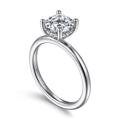Ady - 14K White Gold Hidden Halo Cushion Diamond Engagement Ring