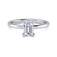 Ady - 14K White Gold Hidden Halo Emerald Cut Diamond Engagement Ring