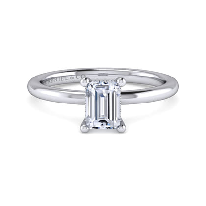 Ady - 14K White Gold Hidden Halo Emerald Cut Diamond Engagement Ring