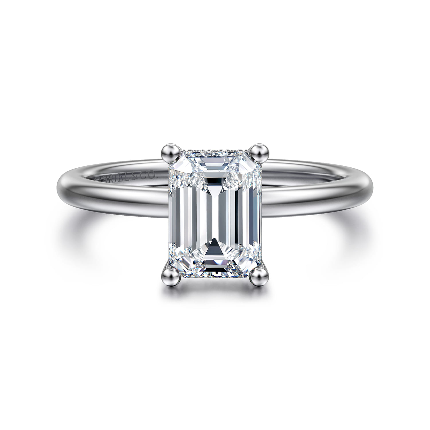 Ady - 14K White Gold Hidden Halo Emerald Cut Diamond Engagement Ring