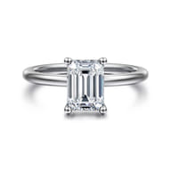 Ady - 14K White Gold Hidden Halo Emerald Cut Diamond Engagement Ring
