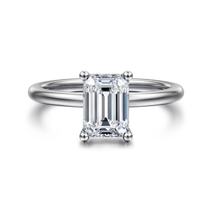 Ady - 14K White Gold Hidden Halo Emerald Cut Diamond Engagement Ring
