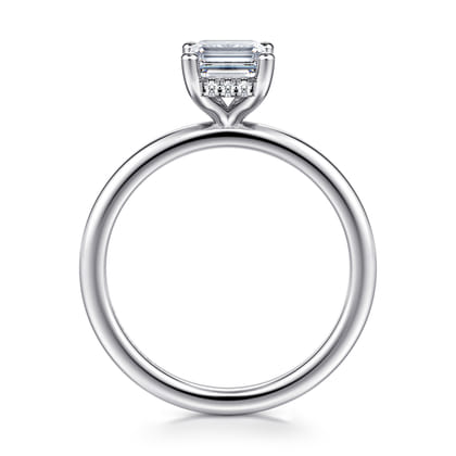 Ady - 14K White Gold Hidden Halo Emerald Cut Diamond Engagement Ring