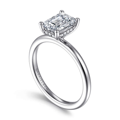 Ady - 14K White Gold Hidden Halo Emerald Cut Diamond Engagement Ring