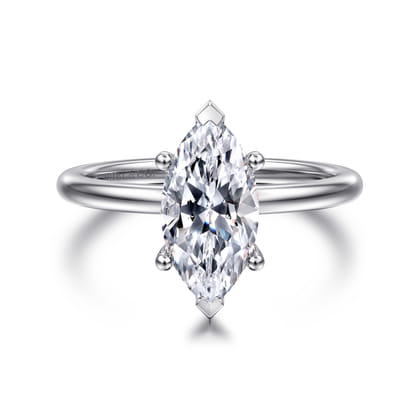 Ady - 14K White Gold Hidden Halo Marquise Shape Diamond Engagement Ring