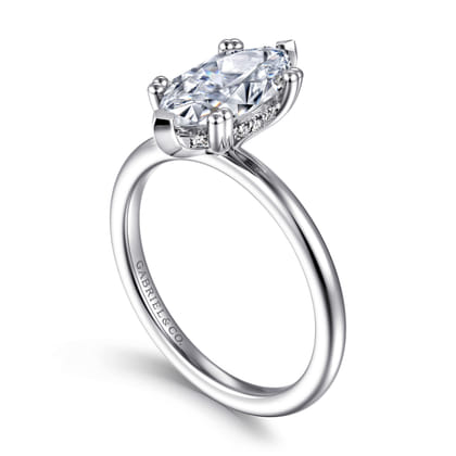 Ady - 14K White Gold Hidden Halo Marquise Shape Diamond Engagement Ring