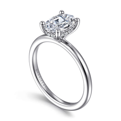 Ady - 14K White Gold Hidden Halo Oval Diamond Engagement Ring