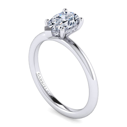 Ady - 14K White Gold Hidden Halo Pear Shape Diamond Engagement Ring