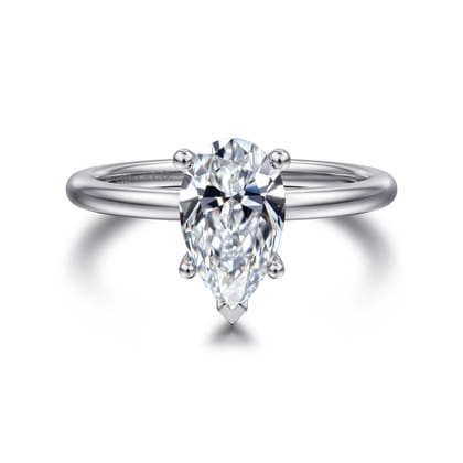 Ady - 14K White Gold Hidden Halo Pear Shape Diamond Engagement Ring