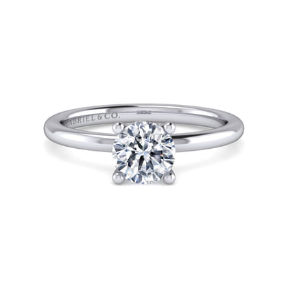 Ady - 14K White Gold Hidden Halo Round Diamond Engagement Ring