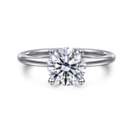 Ady - 14K White Gold Hidden Halo Round Diamond Engagement Ring
