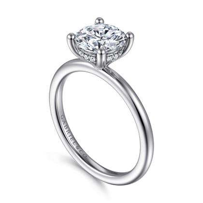 Ady - 14K White Gold Hidden Halo Round Diamond Engagement Ring
