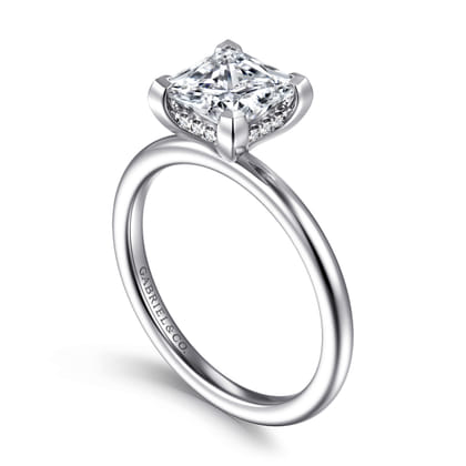 Ady - 14K White Gold Princess Hidden Halo Diamond Engagement Ring
