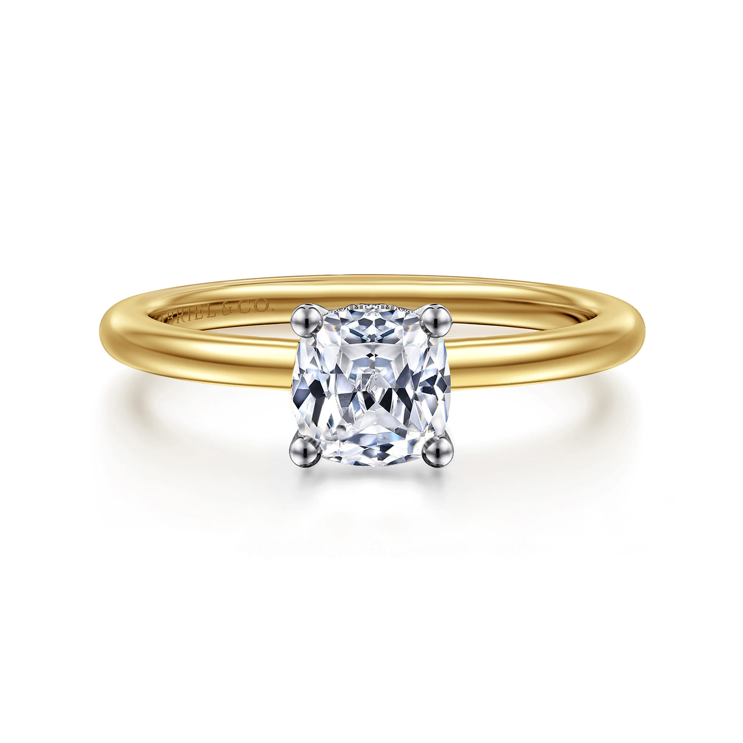 Ady - 14K White-Yellow Gold Cushion Hidden Halo Diamond Engagement Ring