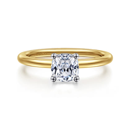 Ady - 14K White-Yellow Gold Cushion Hidden Halo Diamond Engagement Ring