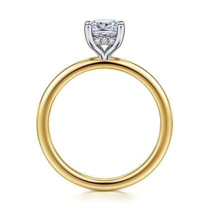 Ady - 14K White-Yellow Gold Cushion Hidden Halo Diamond Engagement Ring