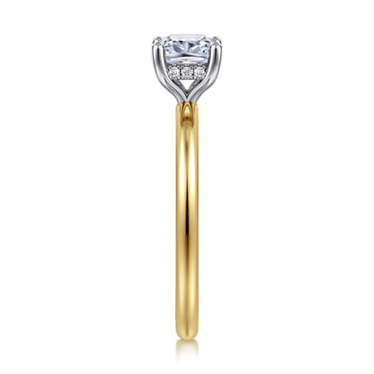 Ady - 14K White-Yellow Gold Cushion Hidden Halo Diamond Engagement Ring