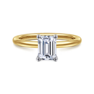 Ady - 14K White-Yellow Gold Hidden Halo Emerald Cut Diamond Engagement Ring