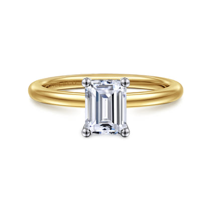 Ady - 14K White-Yellow Gold Hidden Halo Emerald Cut Diamond Engagement Ring