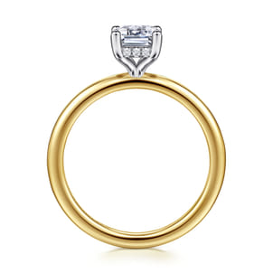 Ady - 14K White-Yellow Gold Hidden Halo Emerald Cut Diamond Engagement Ring