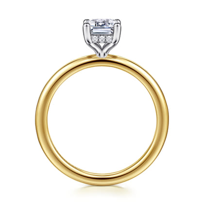 Ady - 14K White-Yellow Gold Hidden Halo Emerald Cut Diamond Engagement Ring