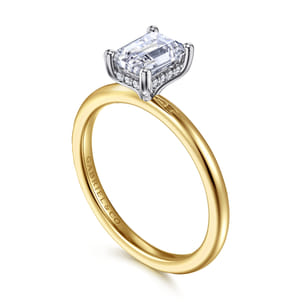 Ady - 14K White-Yellow Gold Hidden Halo Emerald Cut Diamond Engagement Ring