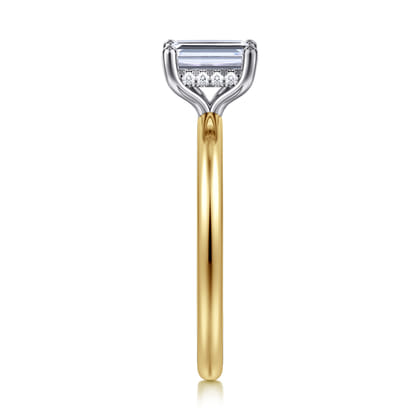 Ady - 14K White-Yellow Gold Hidden Halo Emerald Cut Diamond Engagement Ring