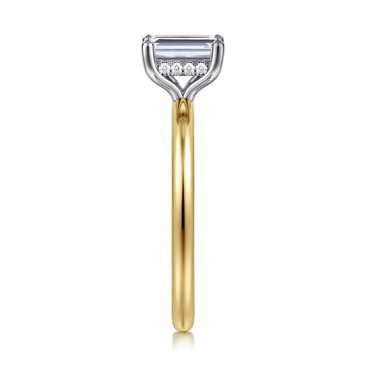 Ady - 14K White-Yellow Gold Hidden Halo Emerald Cut Diamond Engagement Ring