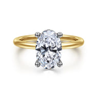 Ady - 14K White-Yellow Gold Hidden Halo Oval Diamond Engagement Ring