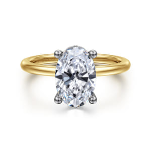 Ady - 14K White-Yellow Gold Hidden Halo Oval Diamond Engagement Ring