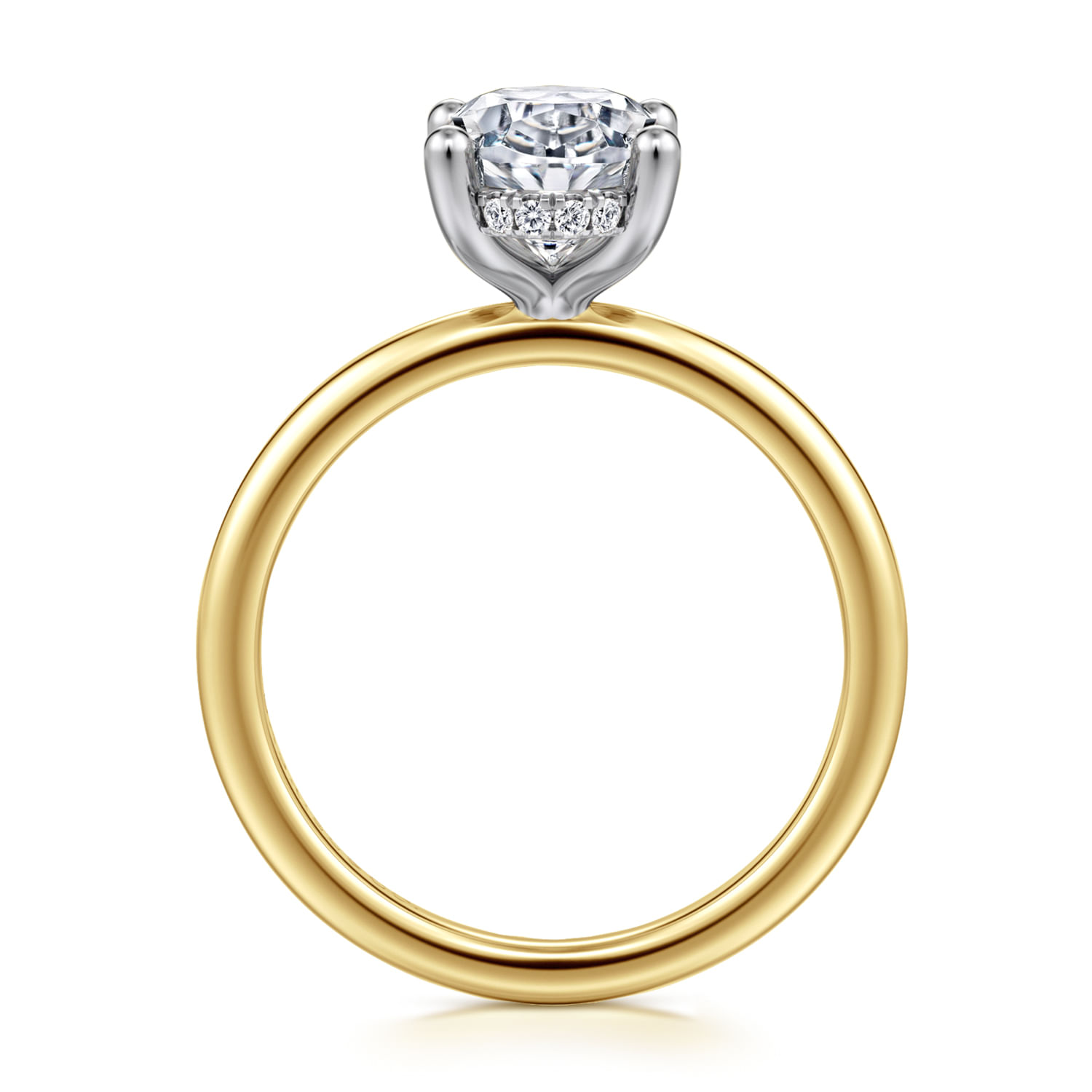 Ady - 14K White-Yellow Gold Hidden Halo Oval Diamond Engagement Ring