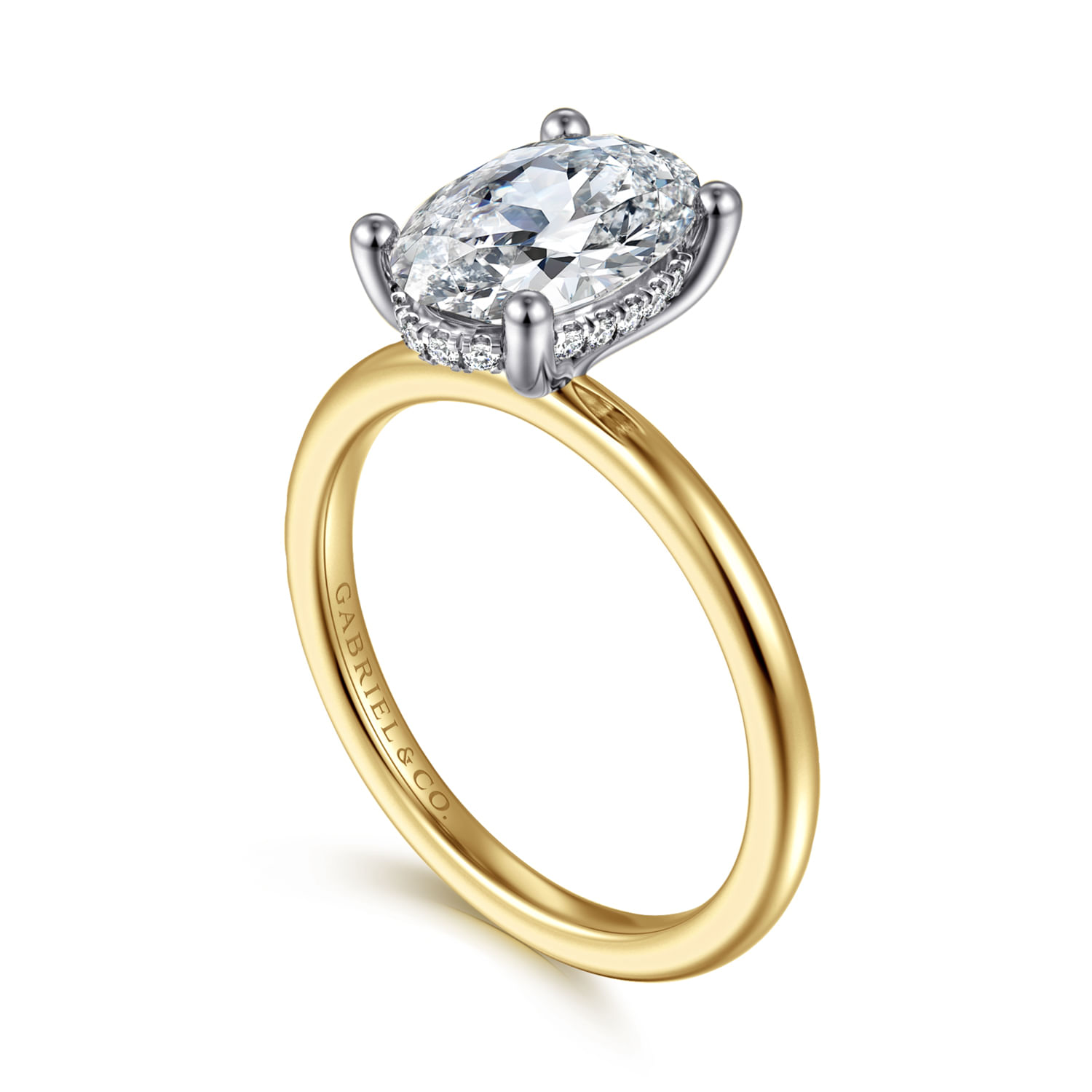 Ady - 14K White-Yellow Gold Hidden Halo Oval Diamond Engagement Ring