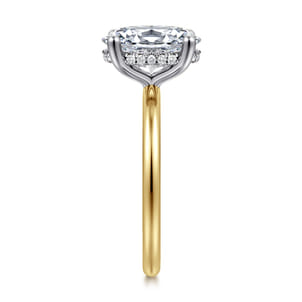 Ady - 14K White-Yellow Gold Hidden Halo Oval Diamond Engagement Ring