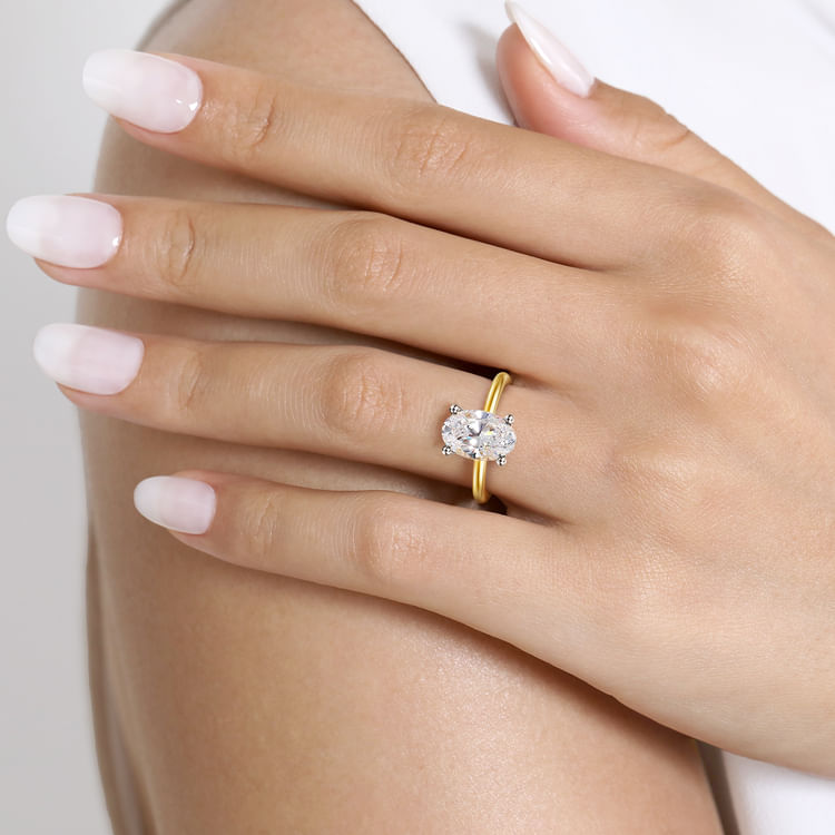 Ady - 14K White-Yellow Gold Hidden Halo Oval Diamond Engagement Ring