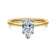 Ady - 14K White-Yellow Gold Hidden Halo Pear Shape Diamond Engagement Ring