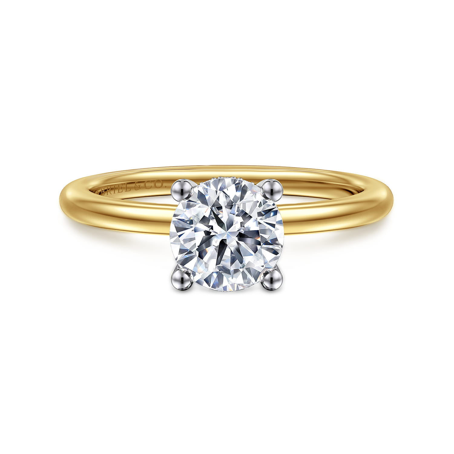 Ady - 14K White-Yellow Gold Hidden Halo Round Diamond Engagement Ring