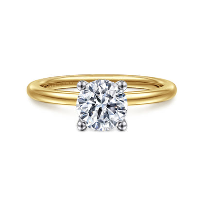 Ady - 14K White-Yellow Gold Hidden Halo Round Diamond Engagement Ring