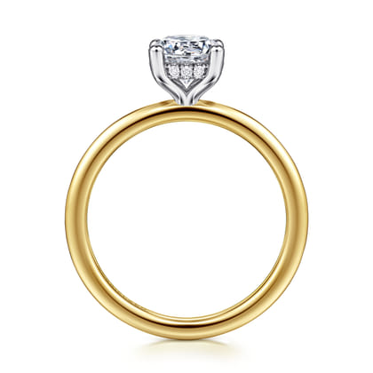 Ady - 14K White-Yellow Gold Hidden Halo Round Diamond Engagement Ring