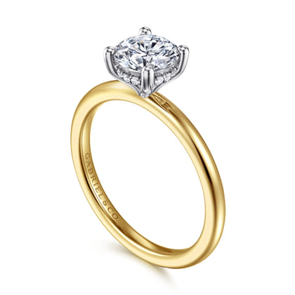 Ady - 14K White-Yellow Gold Hidden Halo Round Diamond Engagement Ring