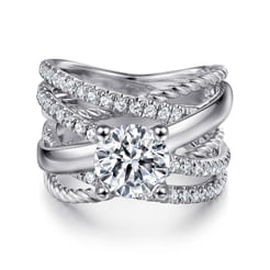14K White Gold Free Form Round Diamond Engagement Ring