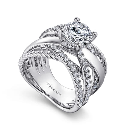 Affection - 14K White Gold Free Form Round Diamond Engagement Ring
